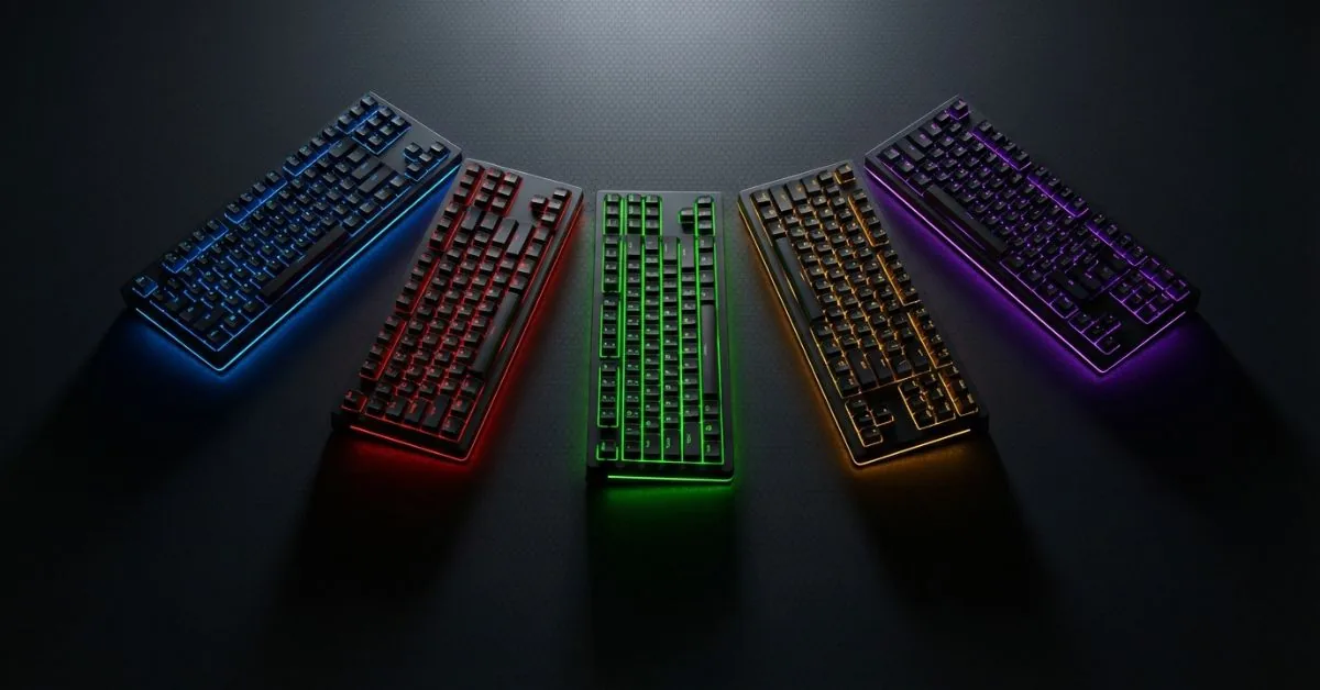 Best gaming keyboard 2026 – top 5 picks lined up on a dark gaming desk with RGB lighting