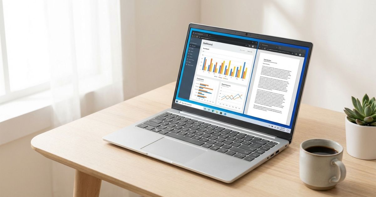 Best HP laptops around $500 in 2026 — silver HP laptop open on modern desk with coffee and plant
