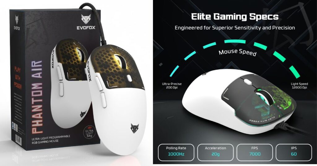 EvoFox Phantom Air office mouse under 500 with RGB lighting and lightweight design