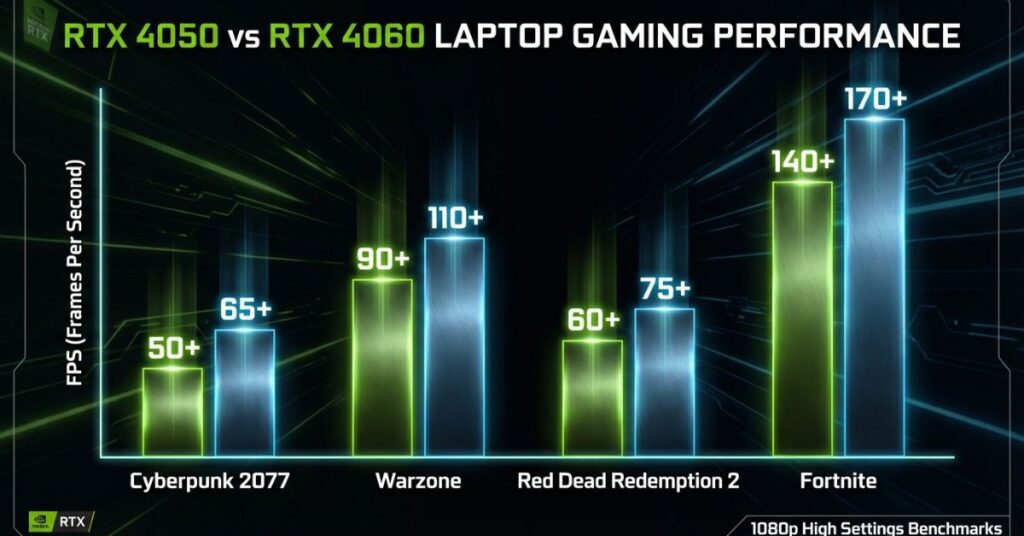 RTX 4050 vs RTX 4060 Laptop gaming FPS benchmark chart
