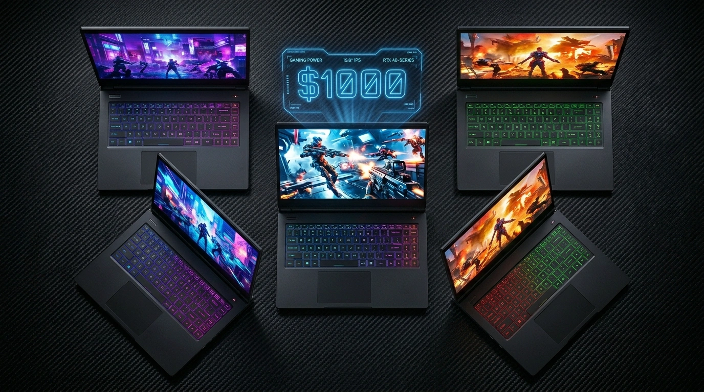 Five best gaming laptop under $1000 compared side by side in 2026