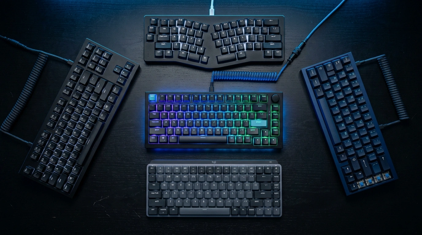 Best keyboard 2026 — five top picks for work, gaming and typing arranged on a dark desk