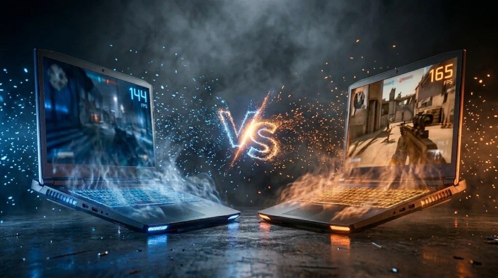 Gaming laptop performance comparison RTX 4060 vs RTX 5050 benchmark visual 2026