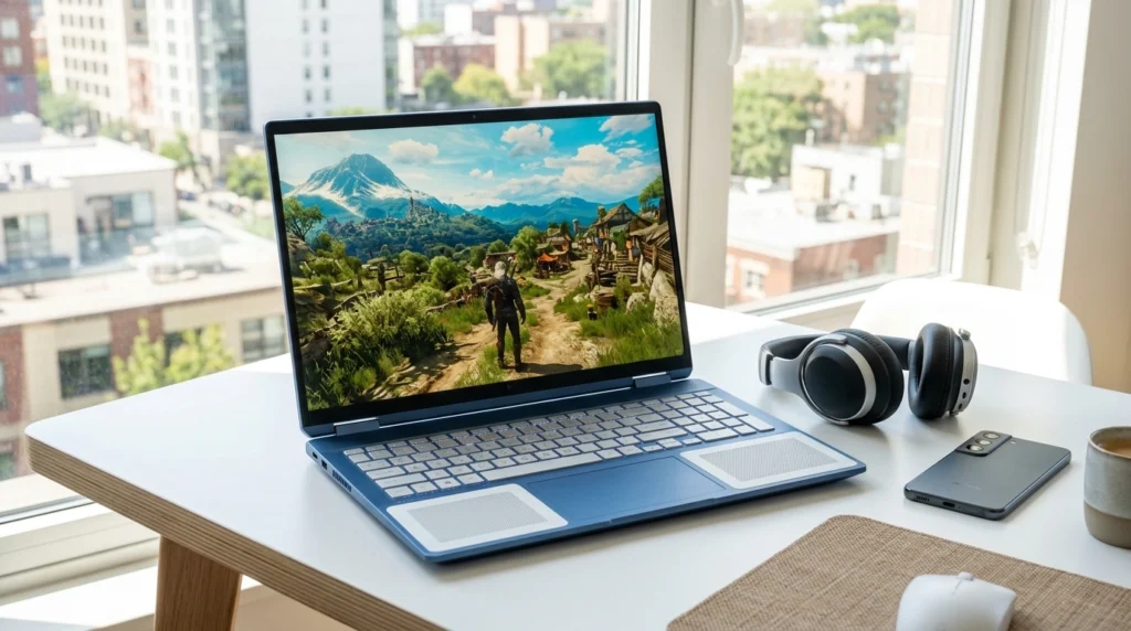 HP Victus 15 blue gaming laptop with anti-glare display on bright desk 2026