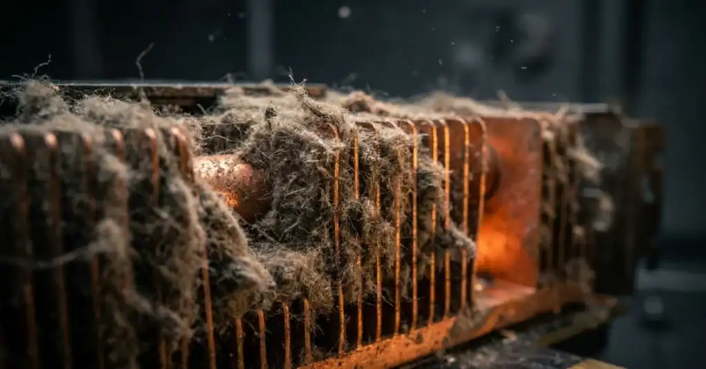 Severely dust-clogged GPU heatsink fins — top cause of gaming PC overheating