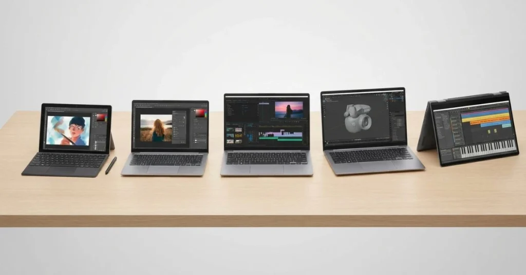 Five best creator laptops under $1200 lined up for comparison in 2026