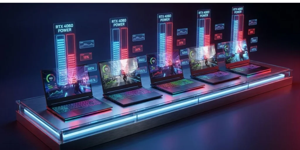 Gaming laptop comparison chart for RTX 4060 laptops under 1500 CAD