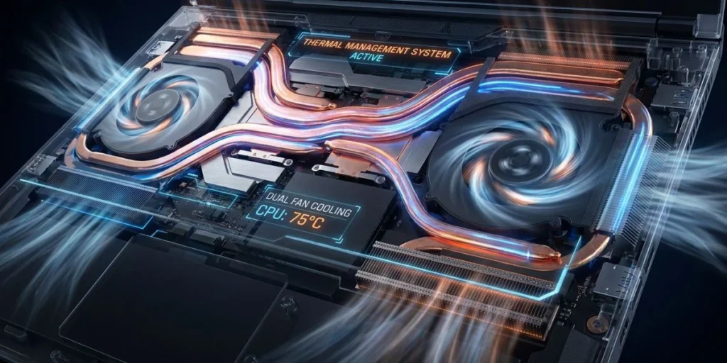 Gaming laptop cooling system and thermal performance visualization