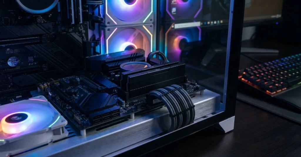 Low profile DDR4 gaming memory module installed in gaming PC