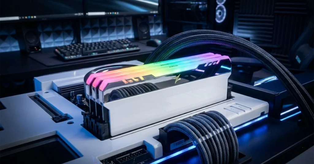 White RGB DDR4 gaming RAM with mirror finish heat spreader